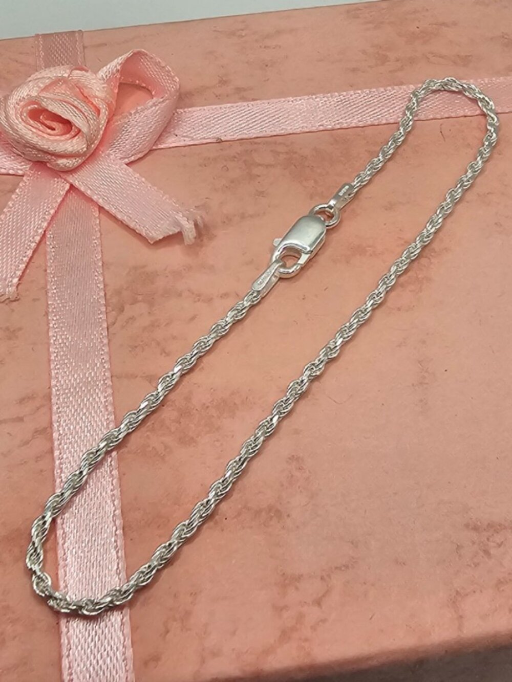 Sterling Silver 925 High Polished Diamond Cut Rope Bracelet 1.7mm 8 inches